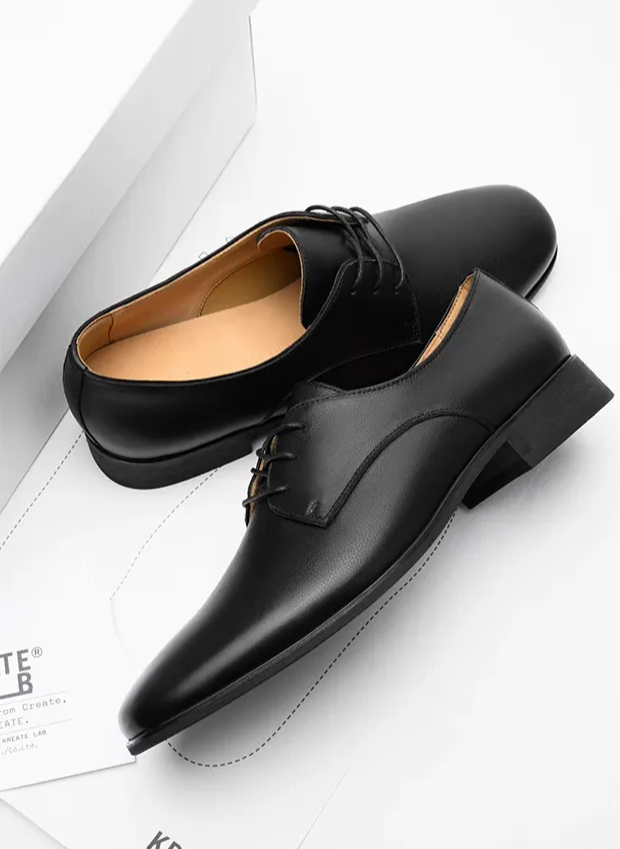 Top-Grain Leather Pointed Derby Shoes