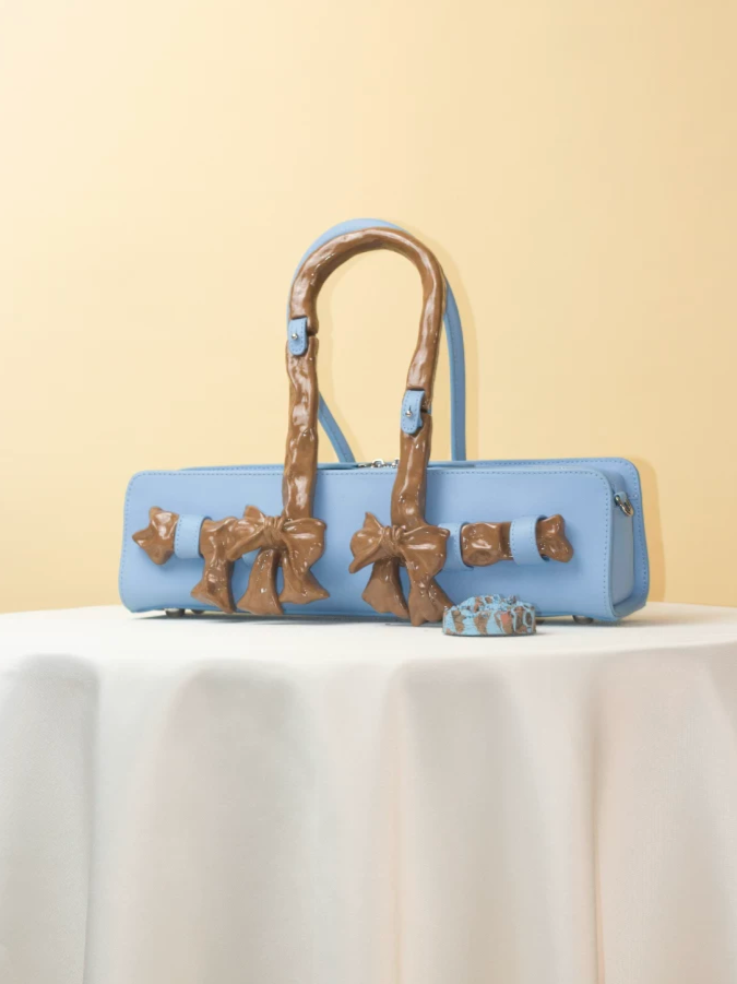 Glossy Bow Handle Handbag
