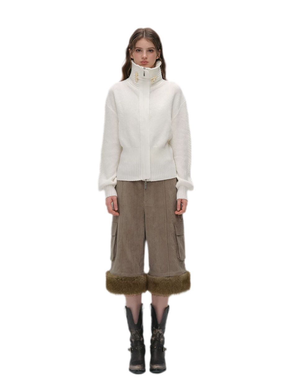 Waffle Knit Toggle Collar Cardigan