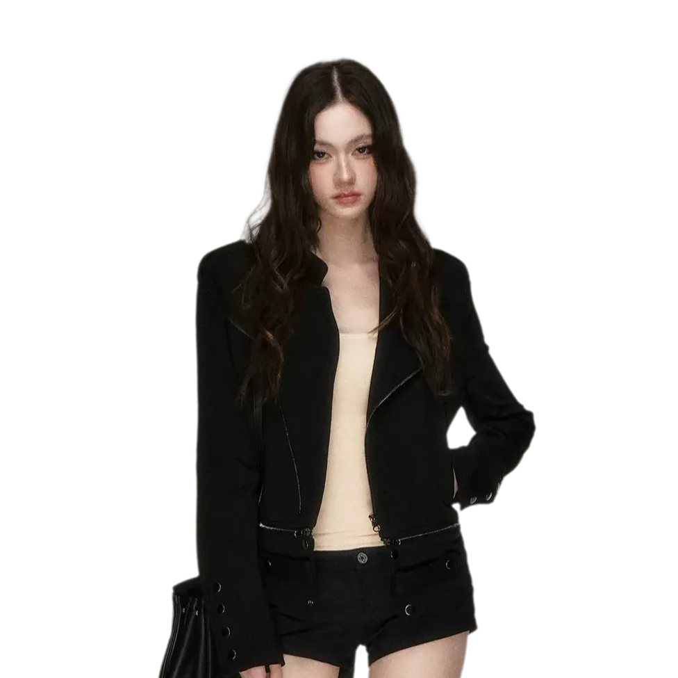 Metal Zip Cropped Hoodie