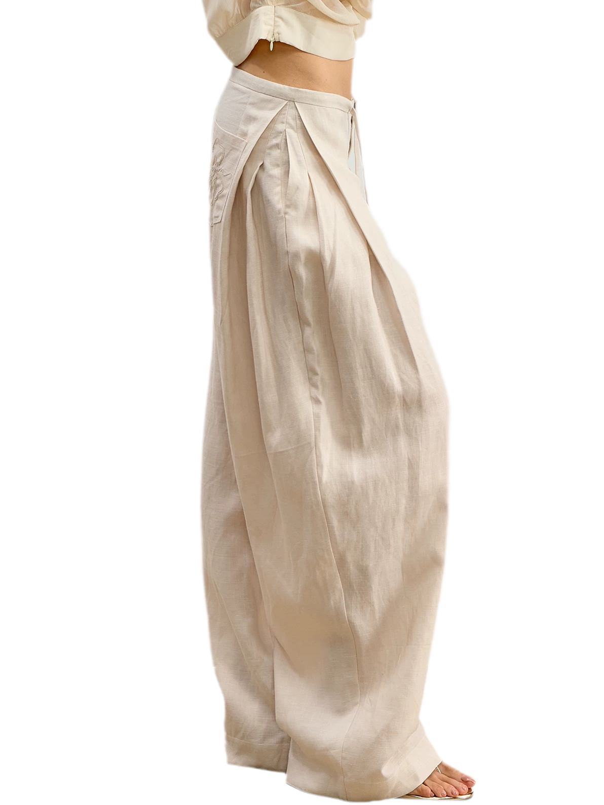 Geplooide wijde broek van Tencel en linnen