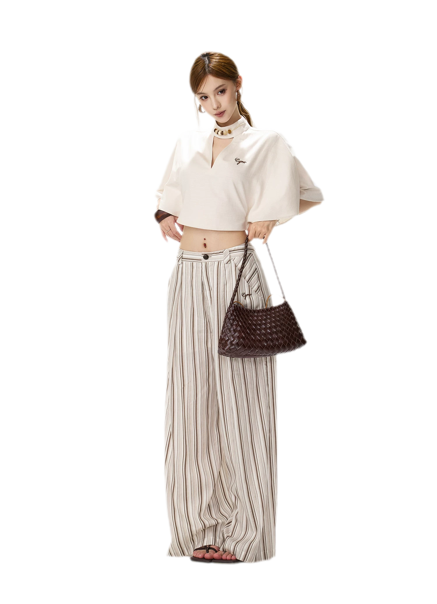 Tencel Stripe Wide-Leg Pants