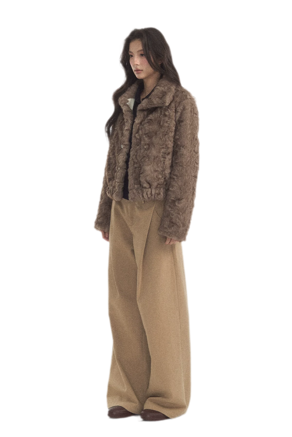 Geplooide broek met wijde pijpen van wolachtige stof