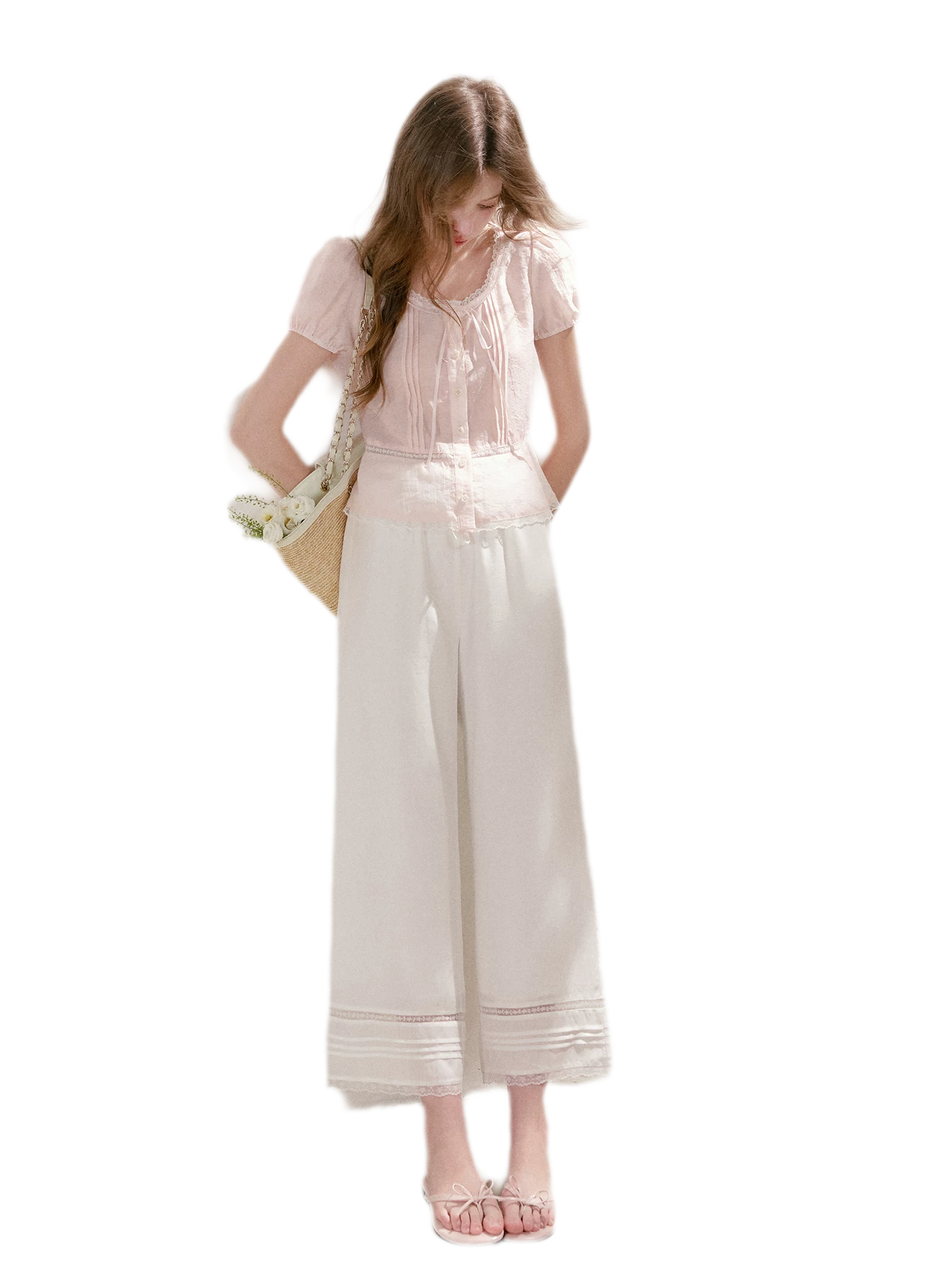 Pleated Lace Trim Shirt