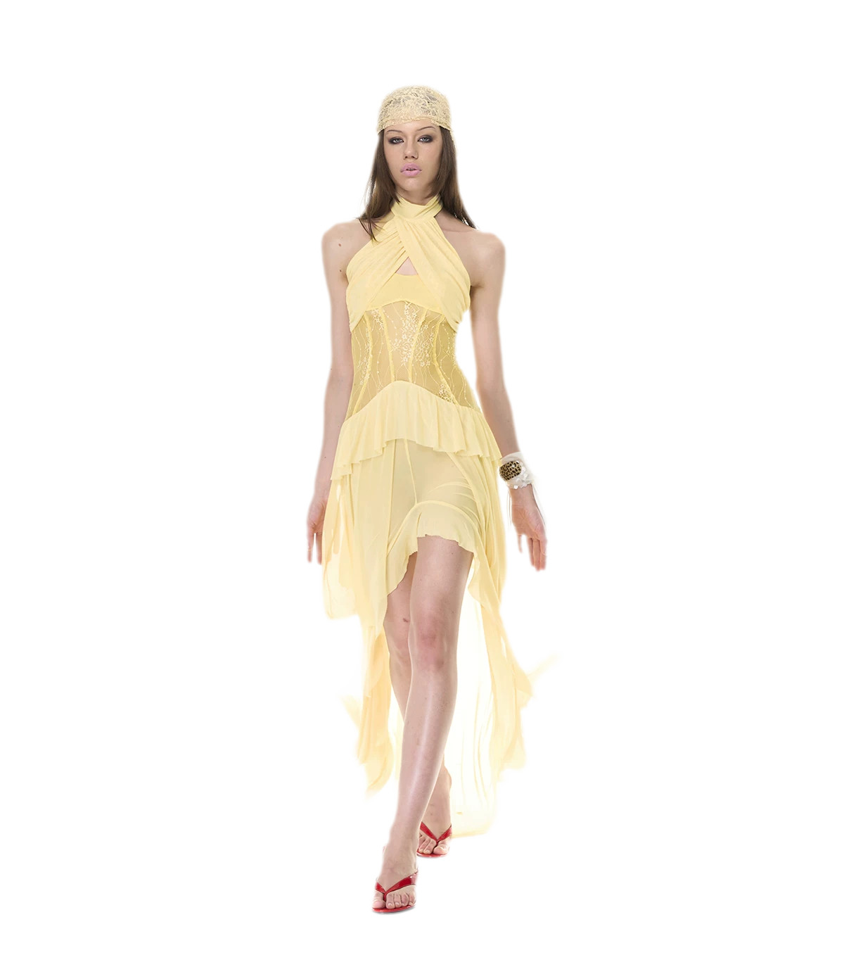 Lace Halter Slit Dress