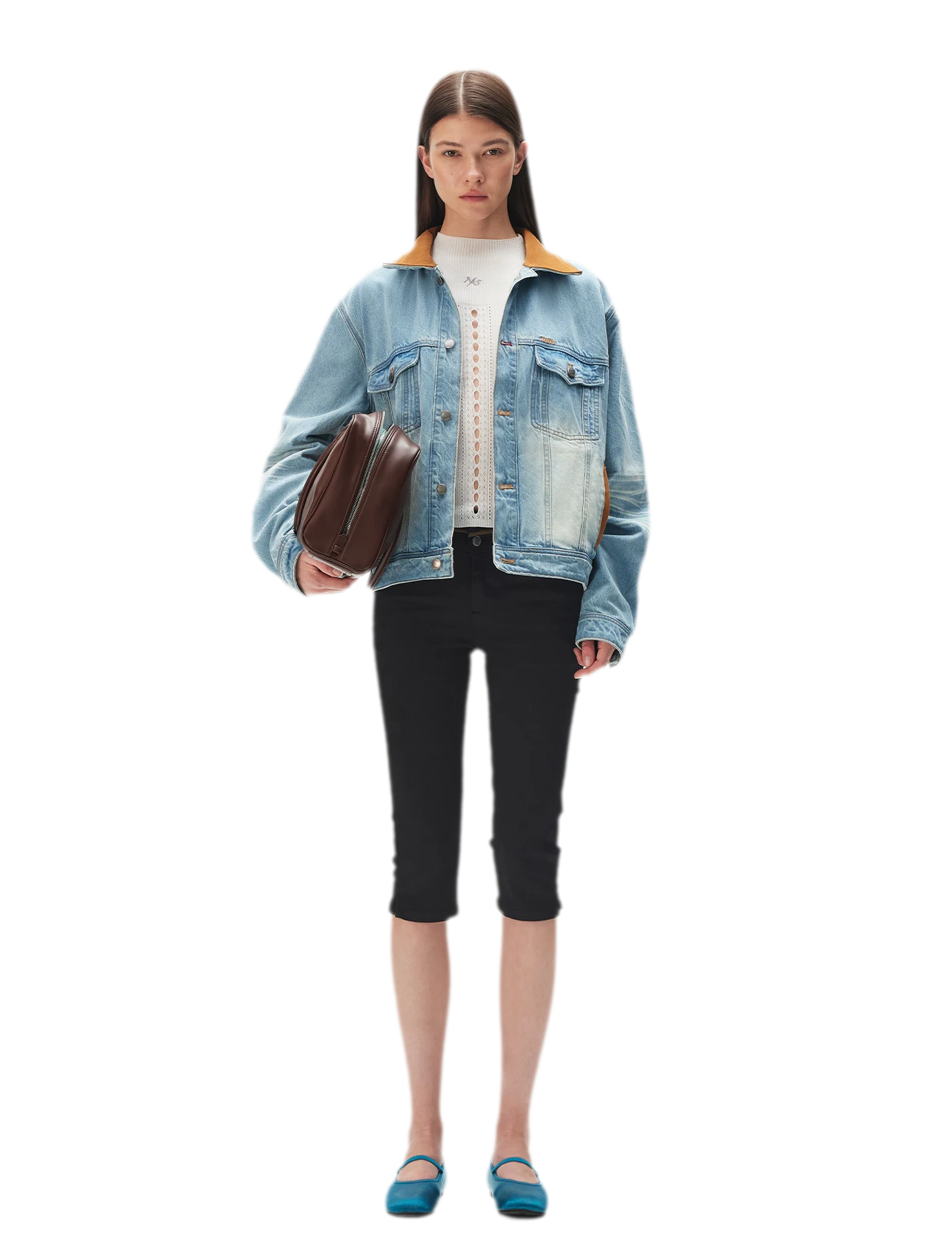 Washed Denim Cropped Shorts