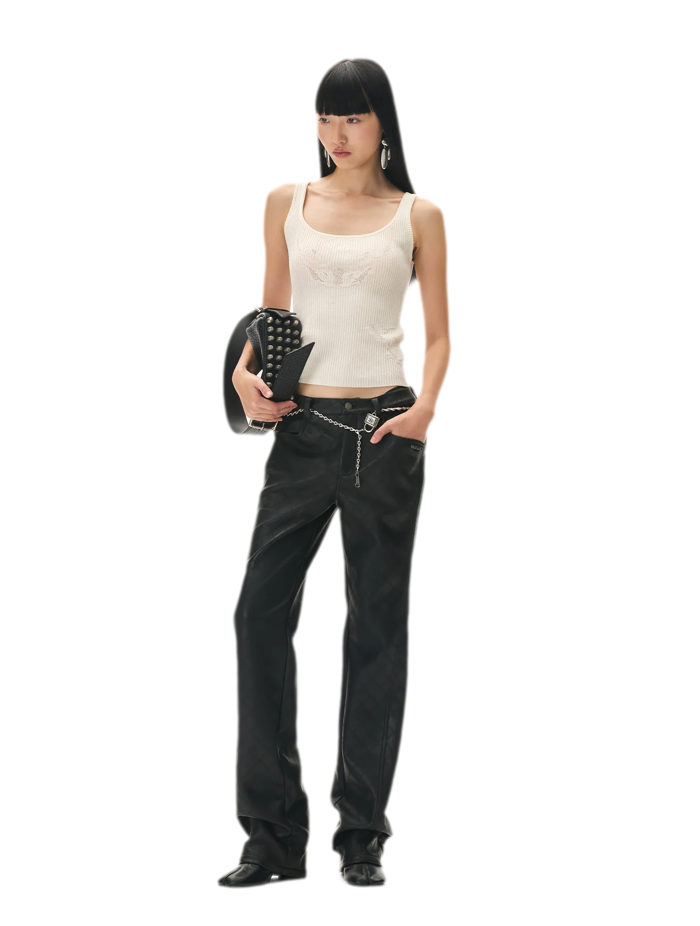 Openwork Jacquard Slim Knit Vest
