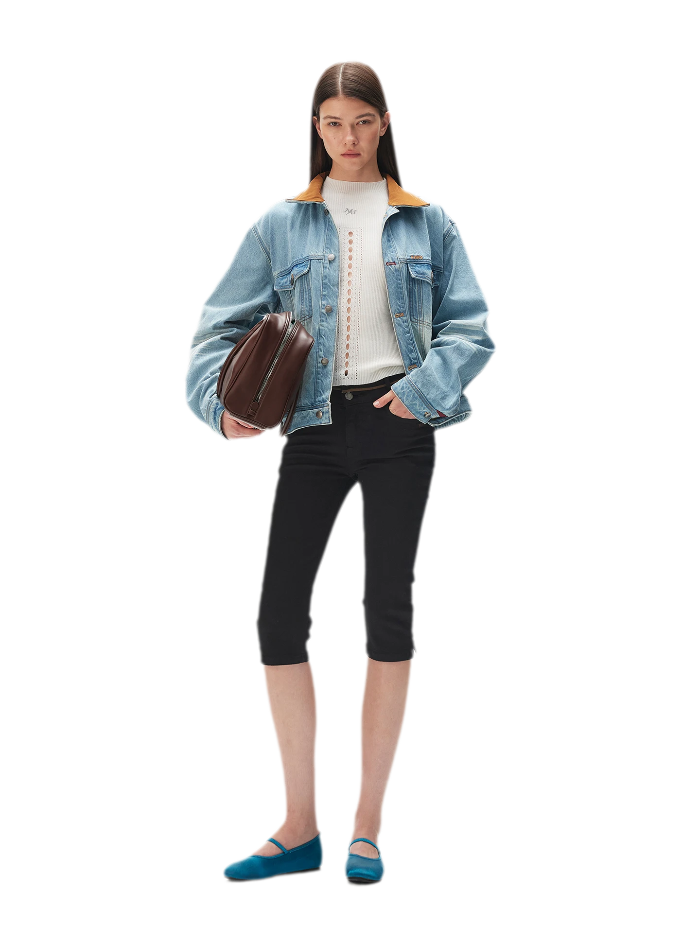 Washed Denim Cropped Shorts