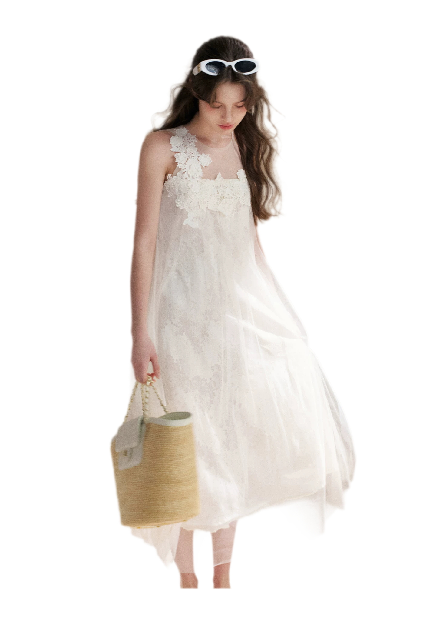 Sleeveless Mesh Lace Dress