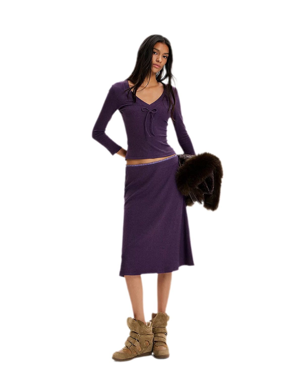 Ribbed Fitted Top Skirt Set