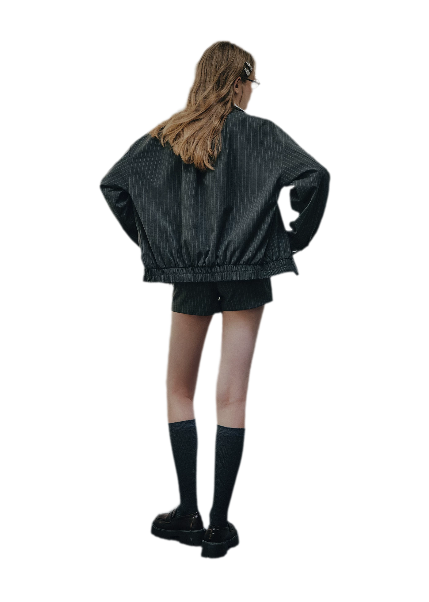 Pinstripe Belted Jacket Shorts Set