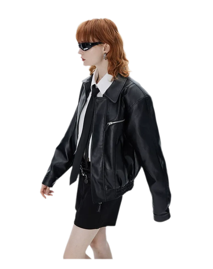 Textured Oversized Leather-Look Jacket