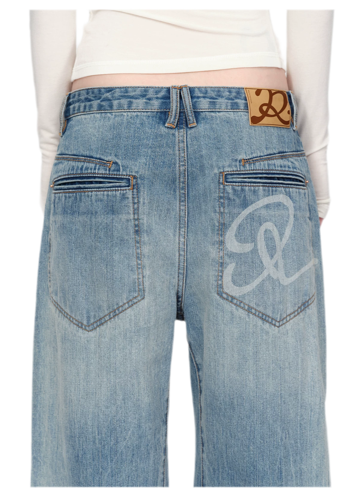 Gewassen vintage jeans met rechte pijpen