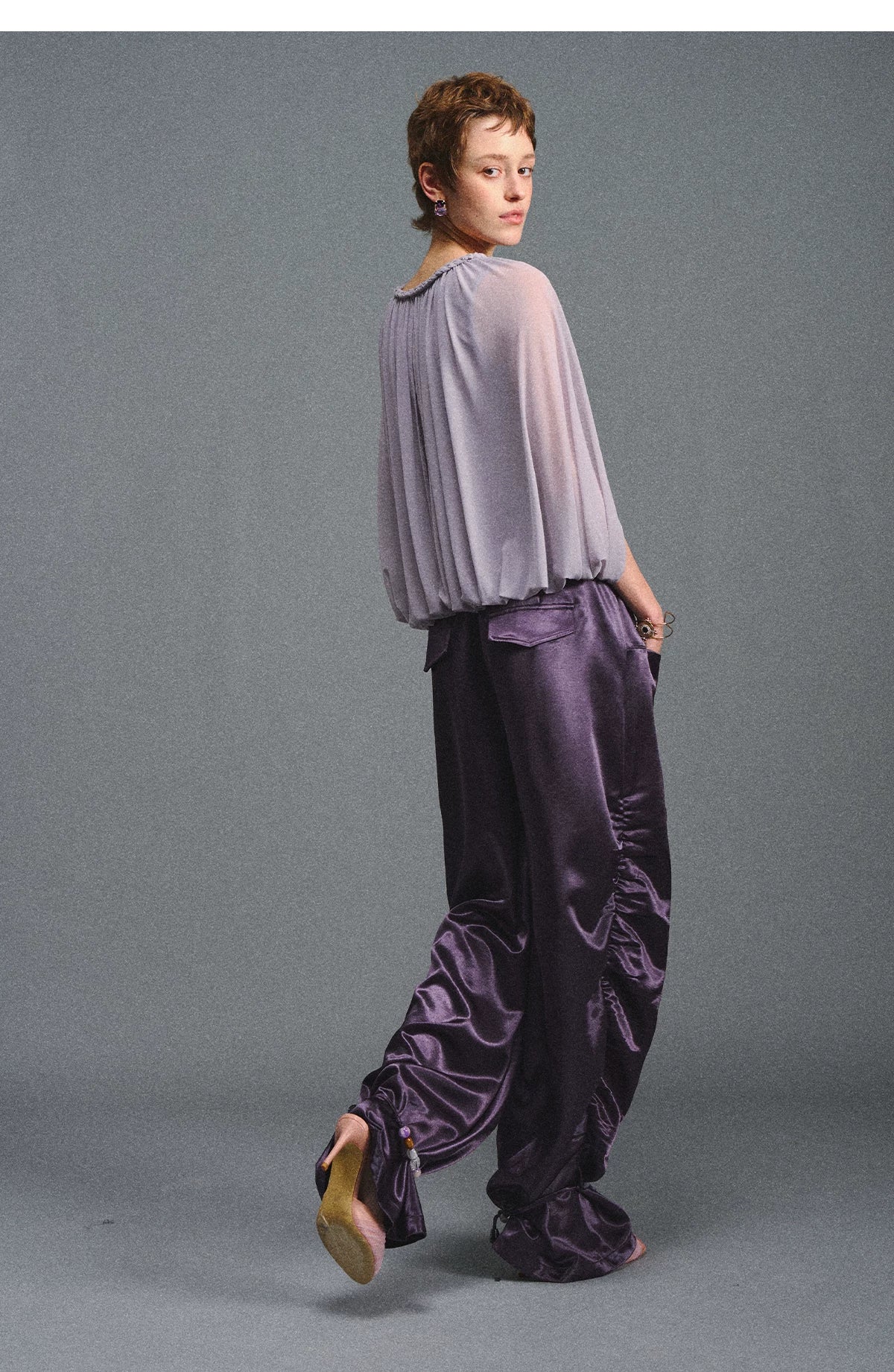 Satin Jogger Pants with Beaded Drawstring