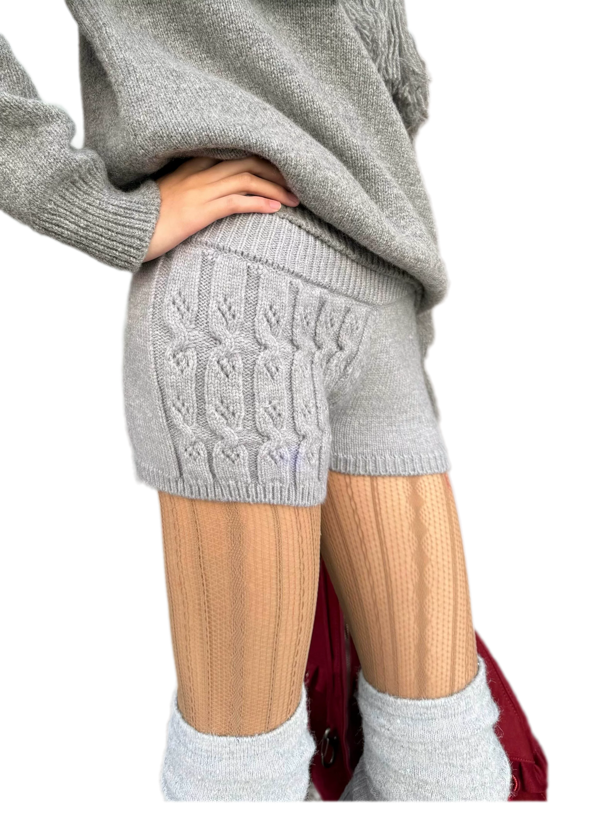 Cable Knit One-Shoulder Set