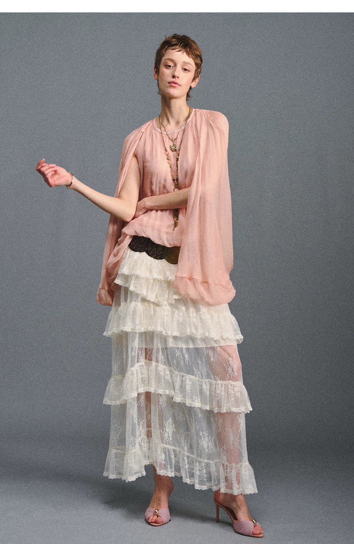 Vintage Romantic Asymmetrical Layered Ruffle Skirt