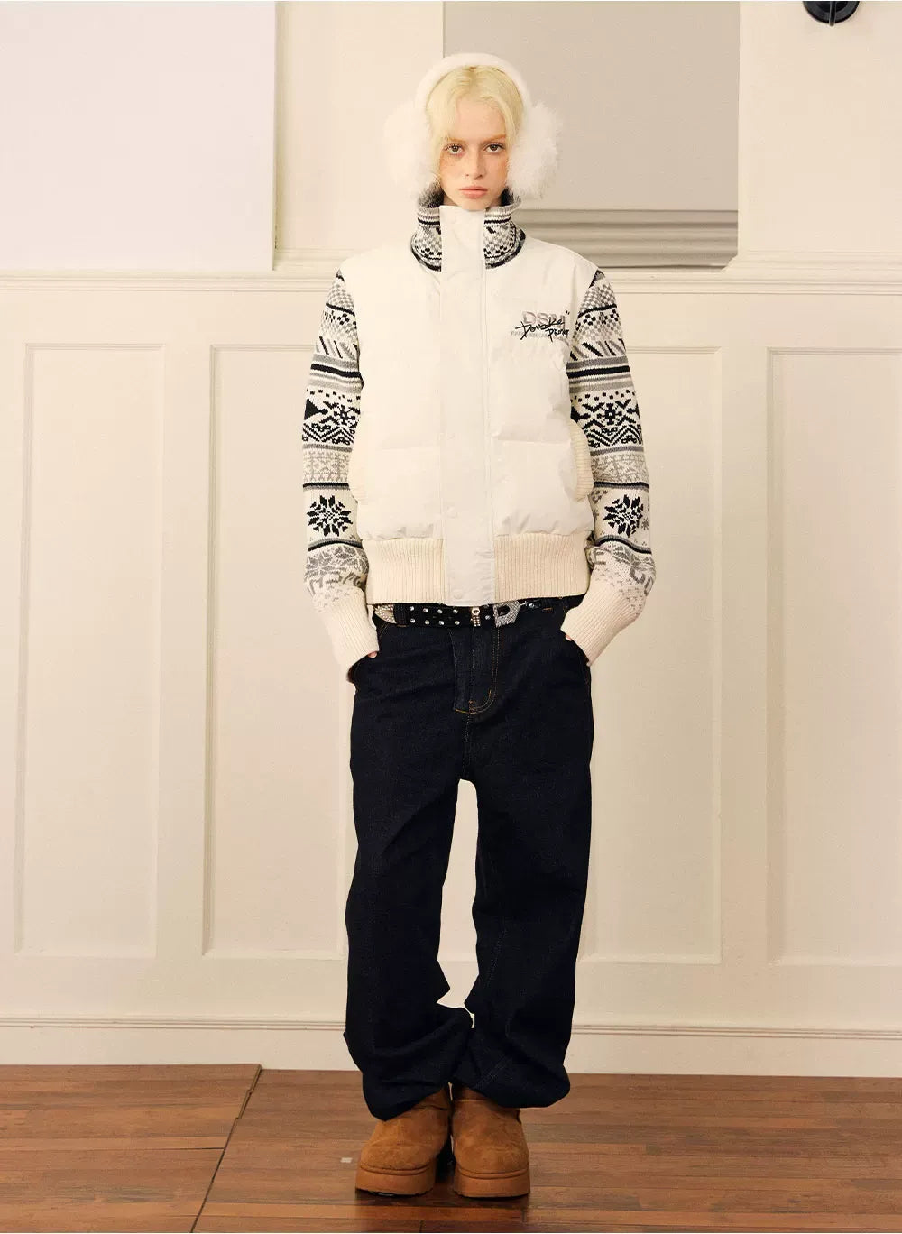 Contrast Fair Isle Down Jacket