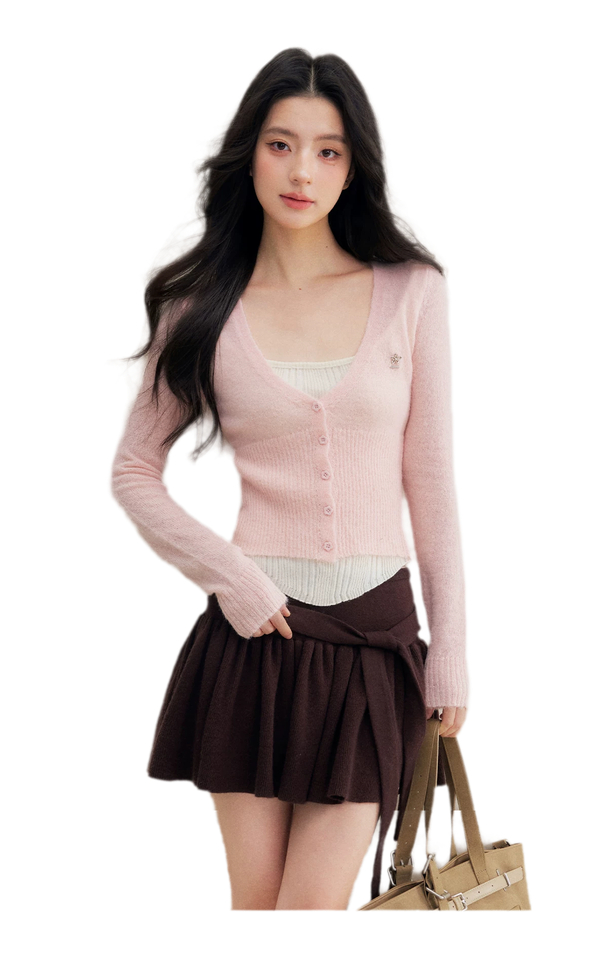 Brushed Contrast V-Neck Sweater