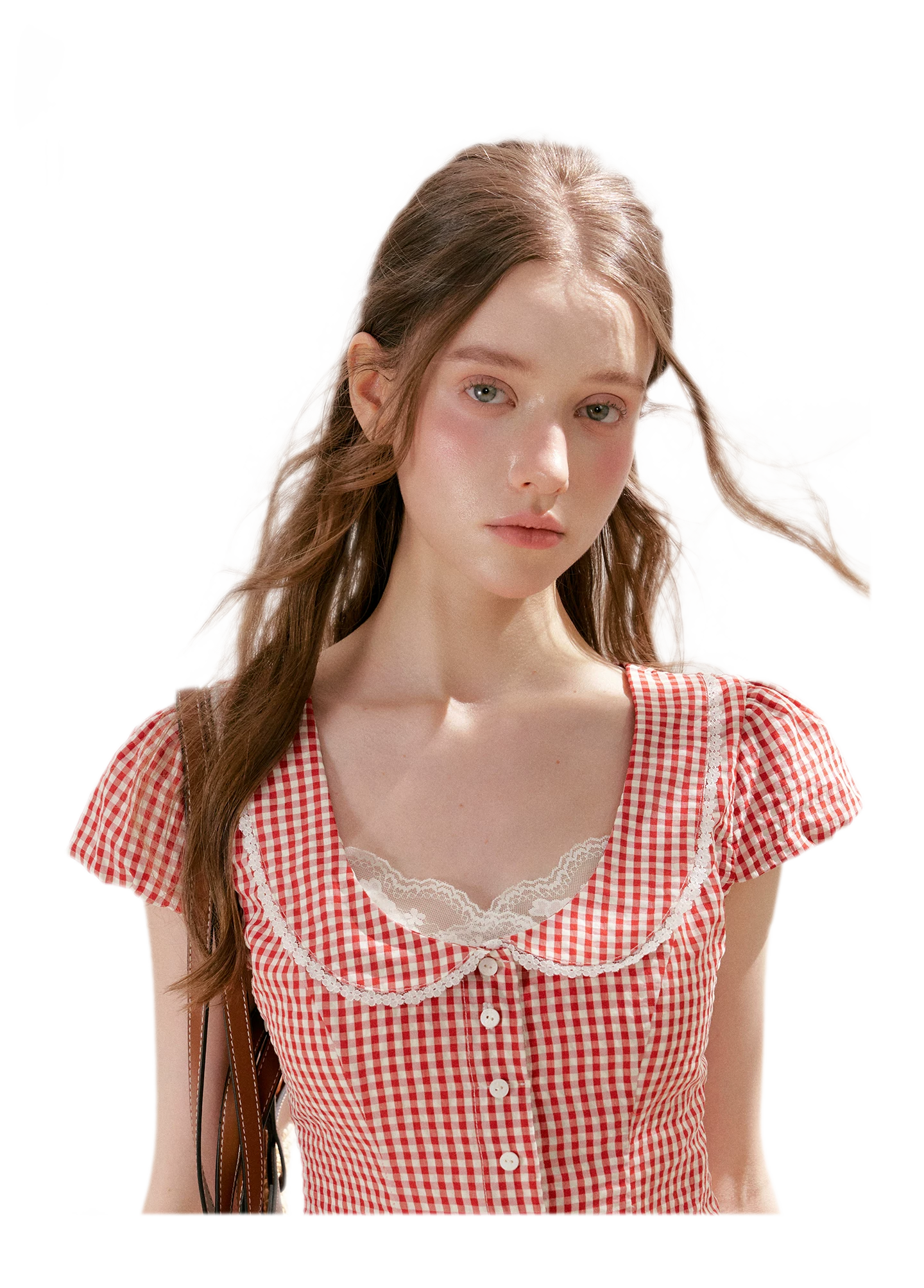 Tencel Cotton Lace Vintage Plaid Short Sleeve Dress