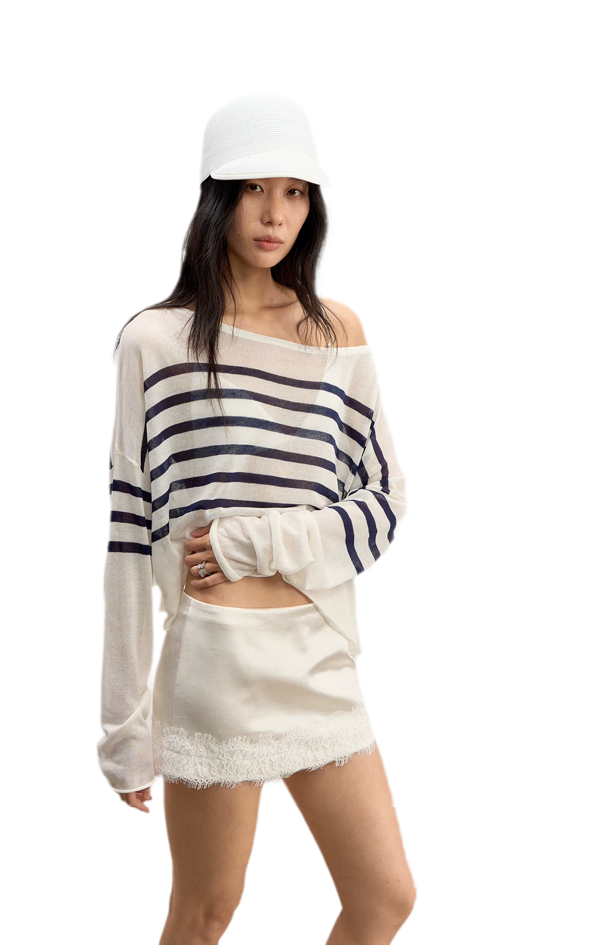 Maglia a righe con spalla obliqua