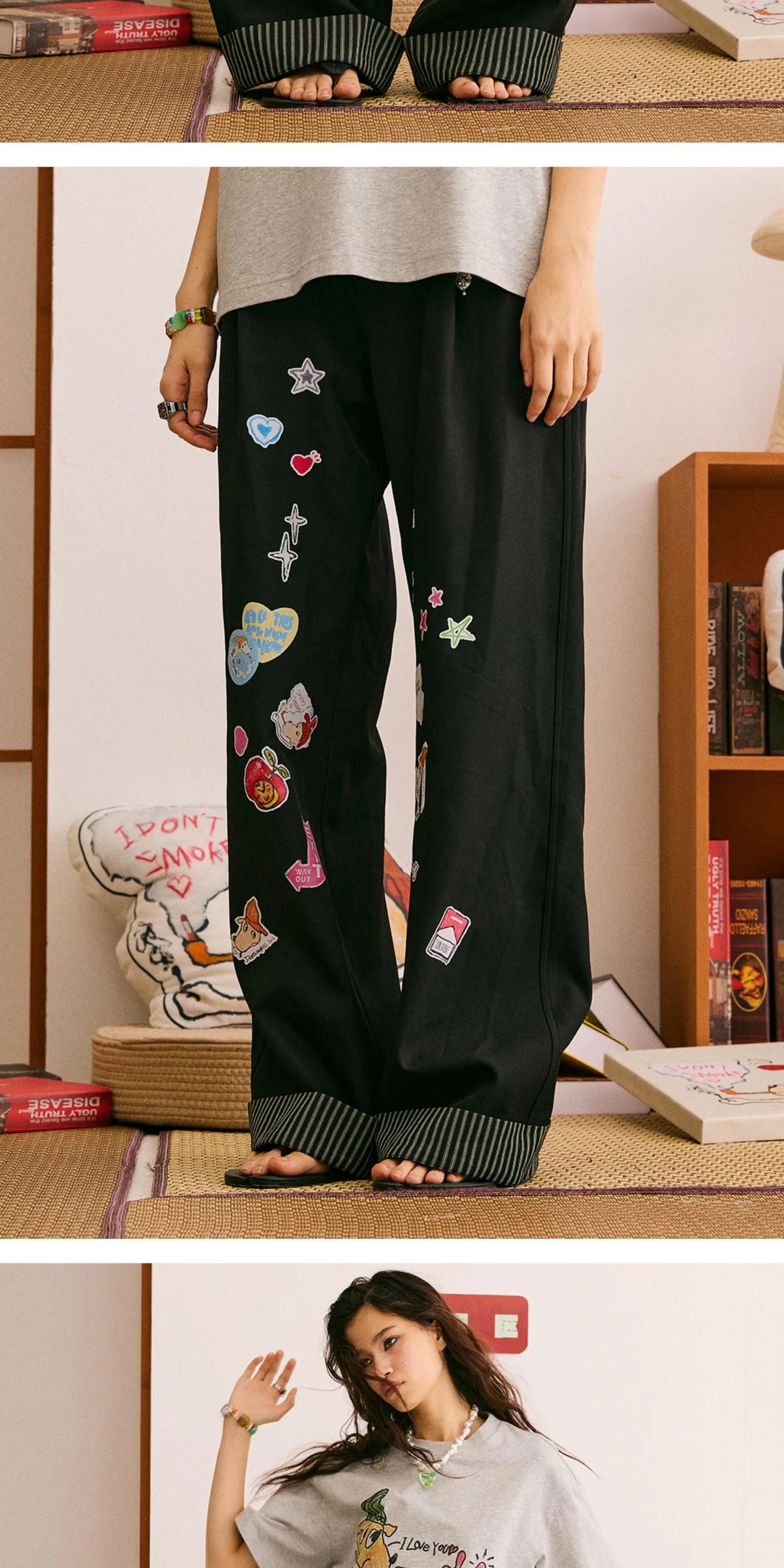 Cute Dog Sticker Cuffed Pants