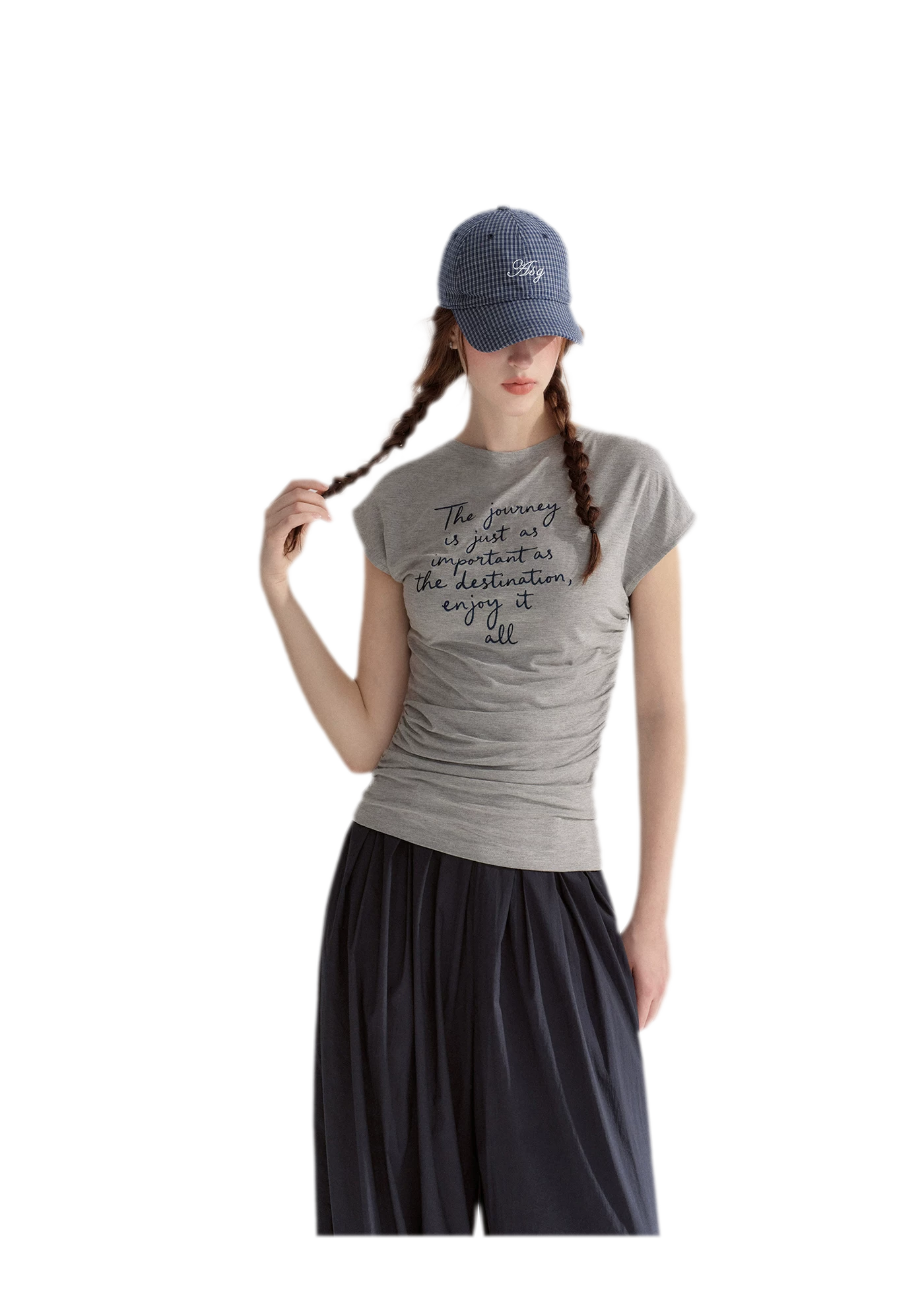 Ruched Embroidered Sleeve T-Shirt