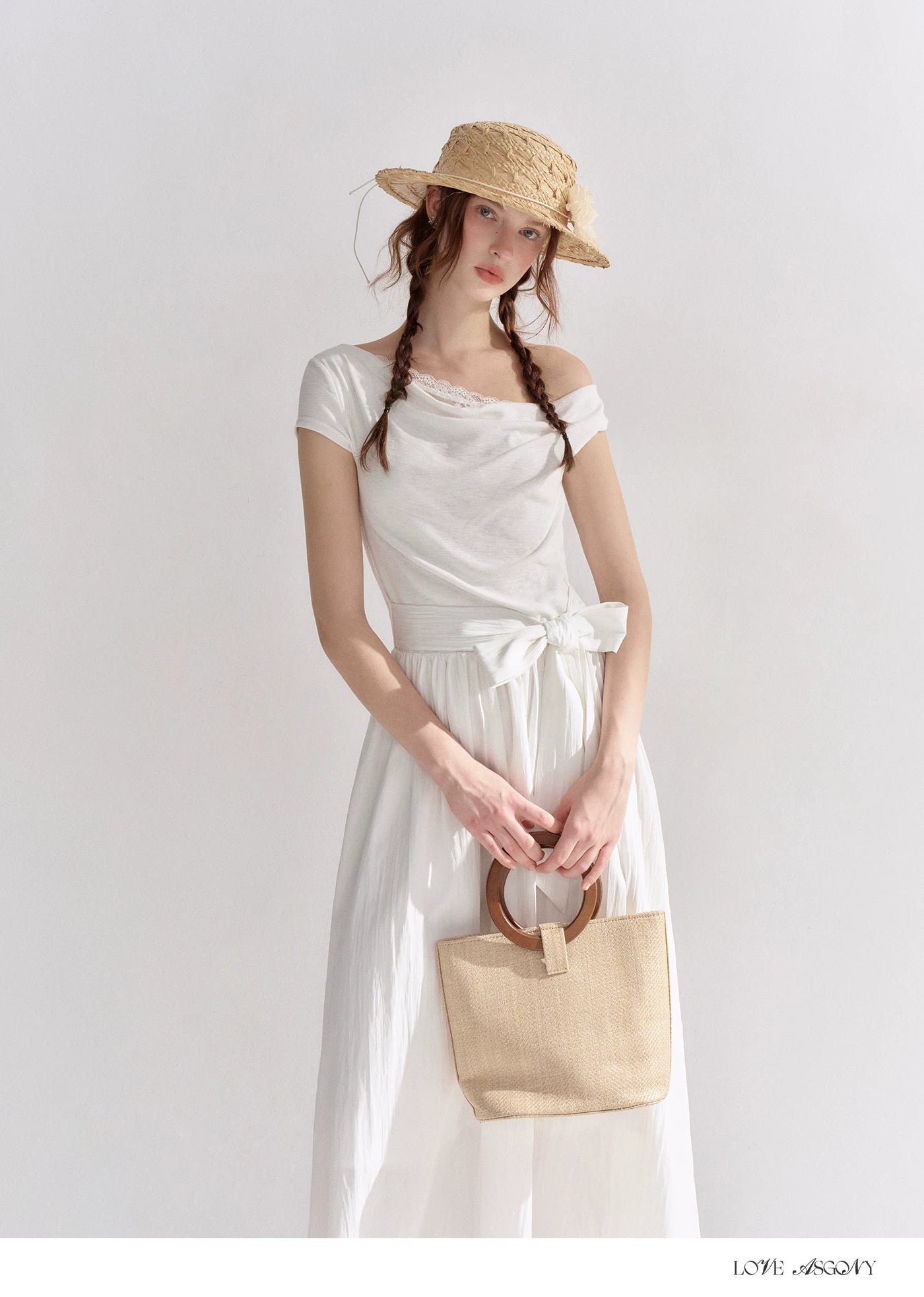Lace-Trim Off-Shoulder Tie Dress