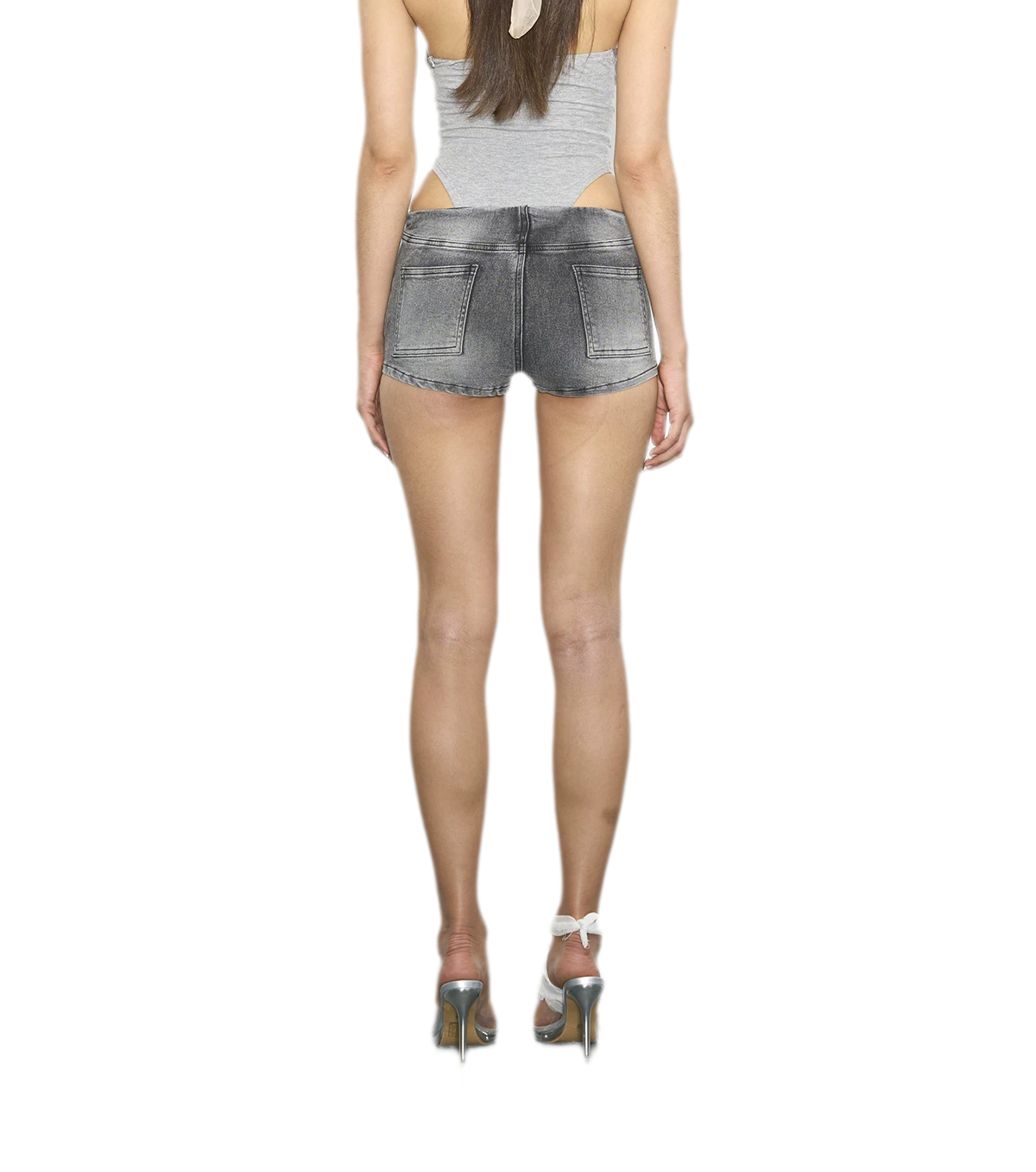 Washed Denim Curved Shorts