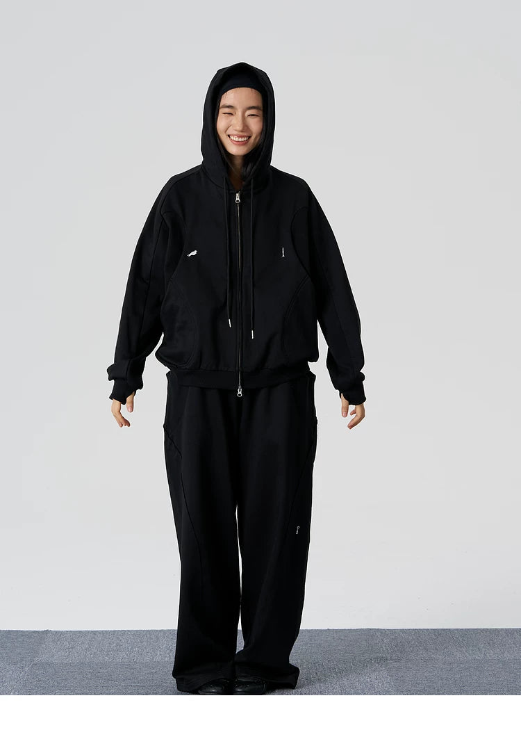 Ribbed Panel Hooded Zip Jacket