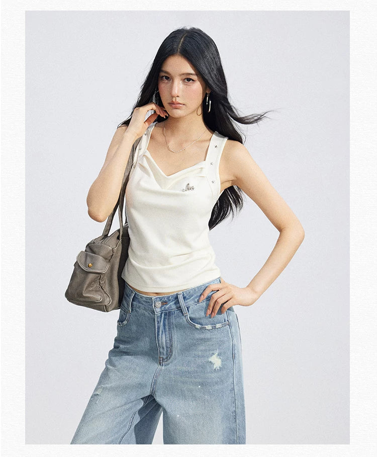 Star Pleated Sleeveless Top