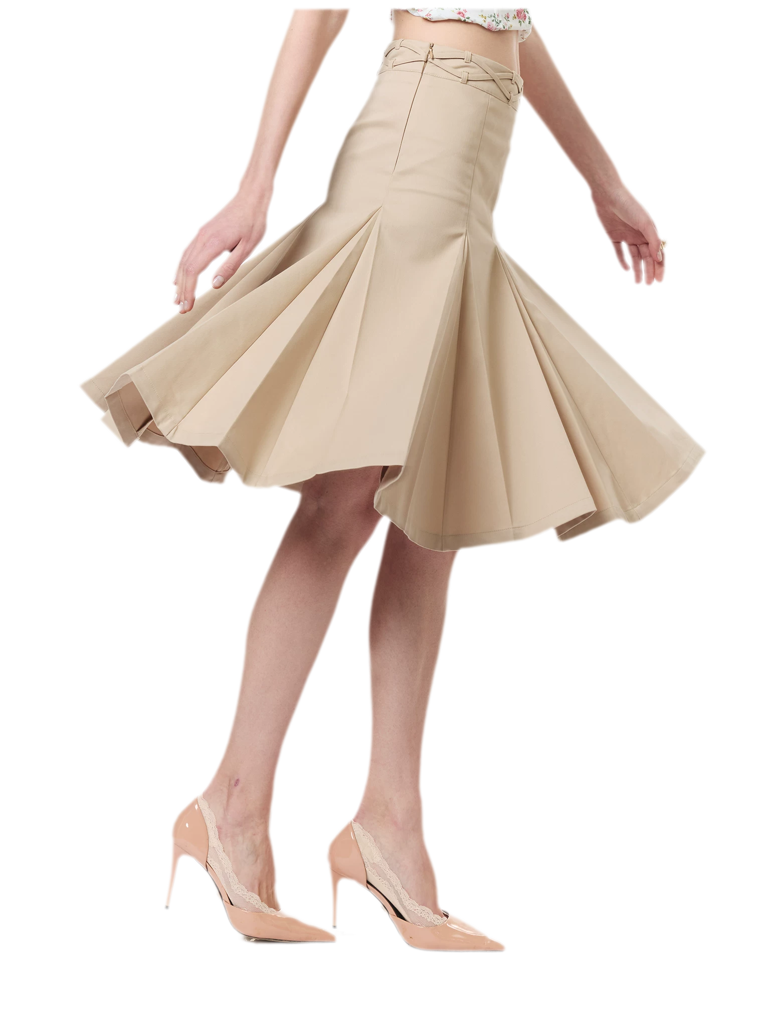 Low Waist Pleated A-Line Skirt