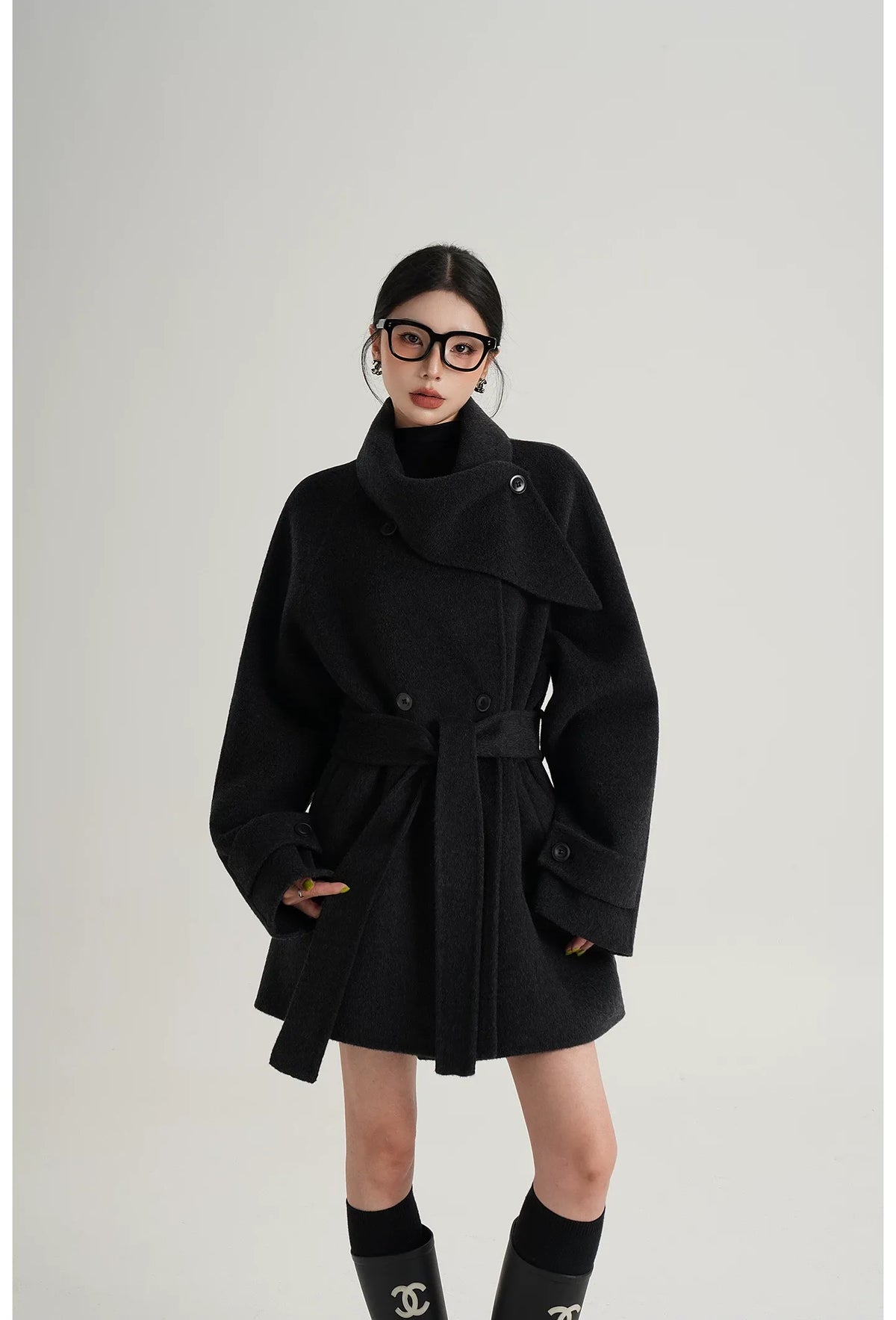 Hand-Stitched Belted Wool Coat