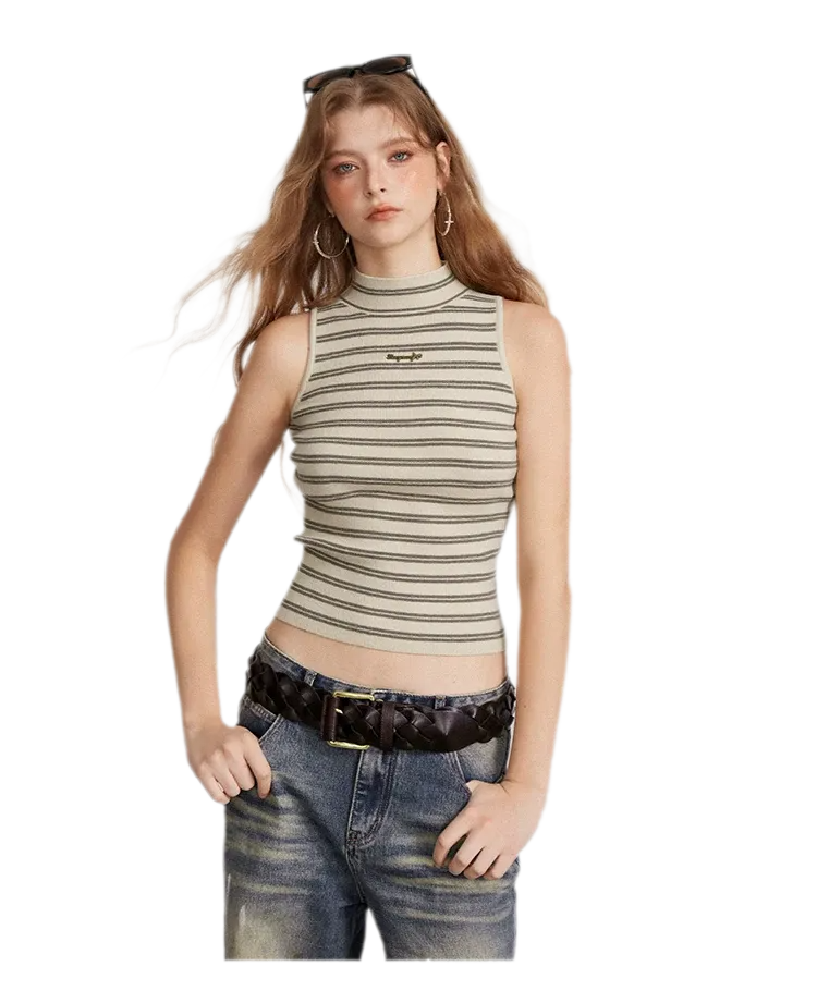 Contrast Stripe Knit Vest Set
