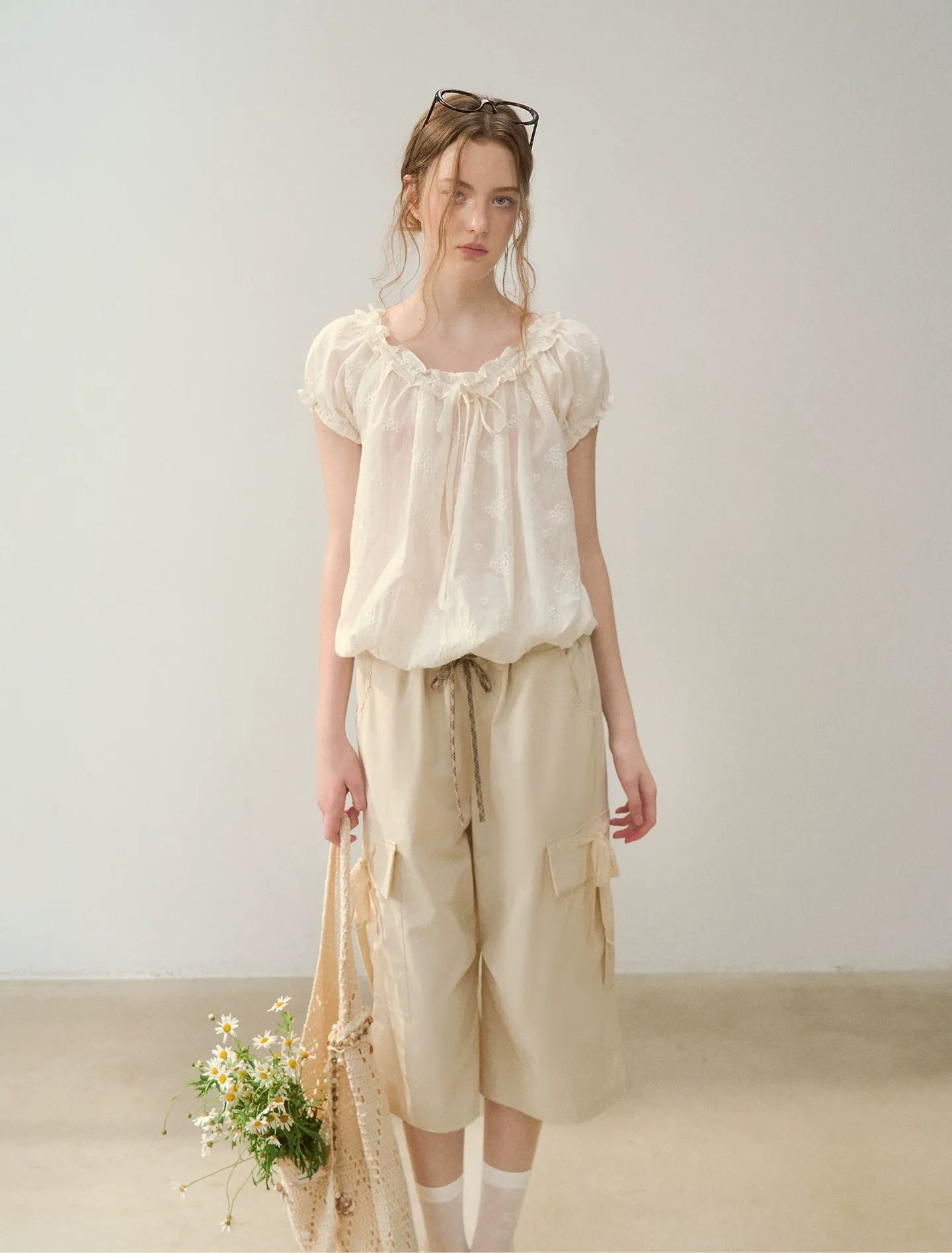 Embroidered Ruffle Blouse