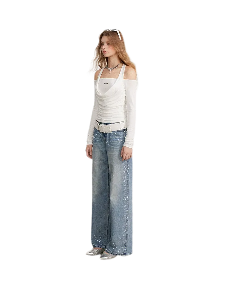 Draped Off-Shoulder Long-Sleeve Top