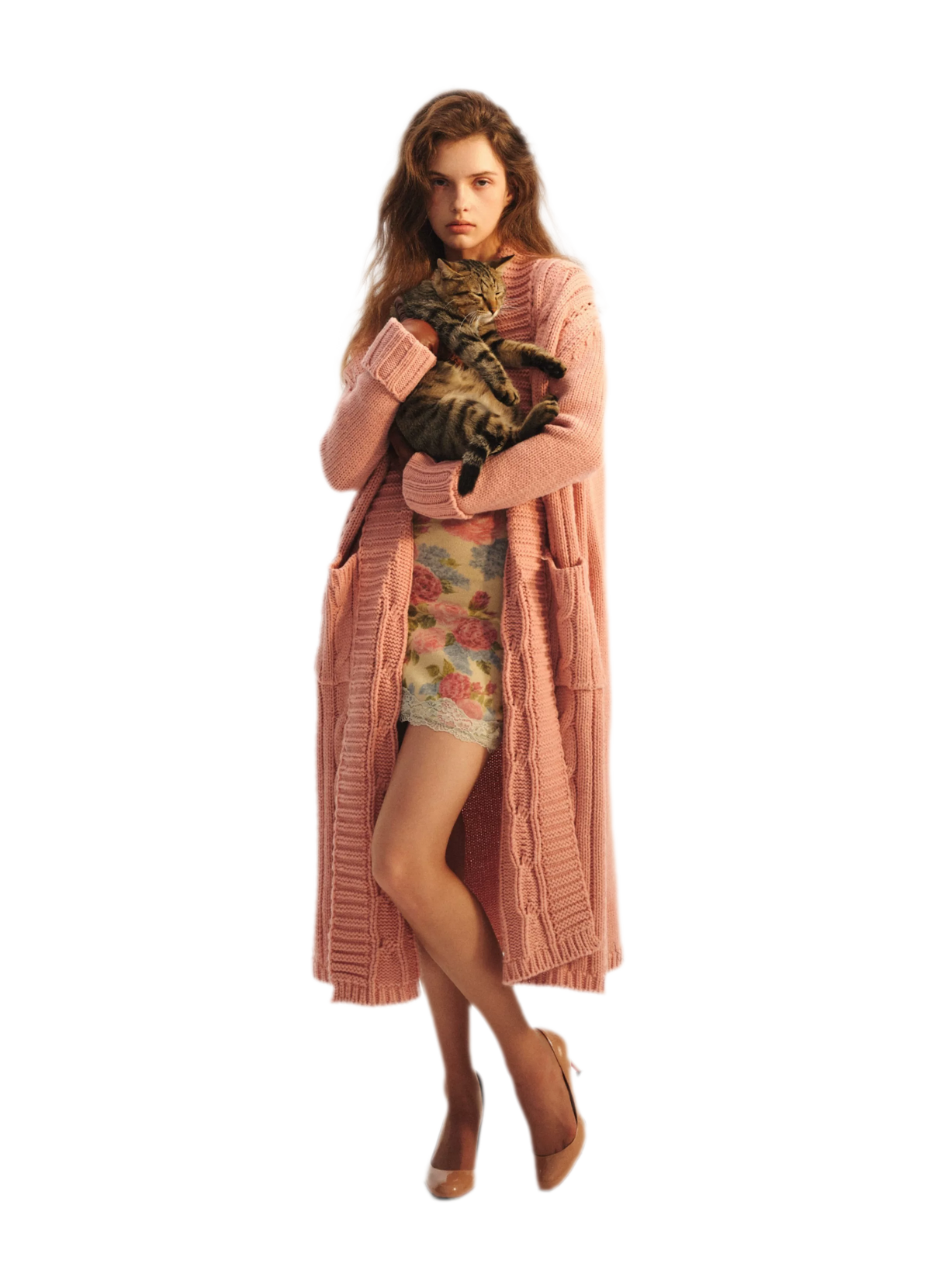 Cable-Knit Cardigan Camisole Dress
