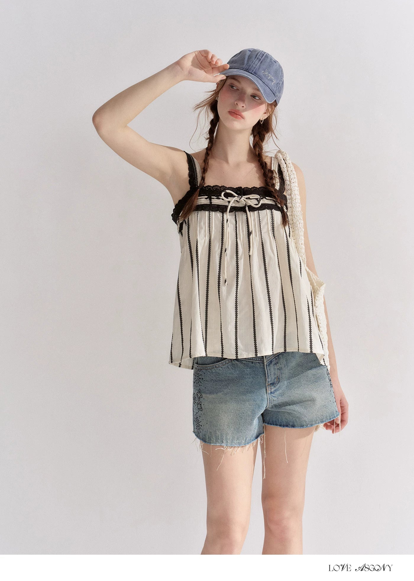 Striped Lace-Trim Tie-Front Camisole