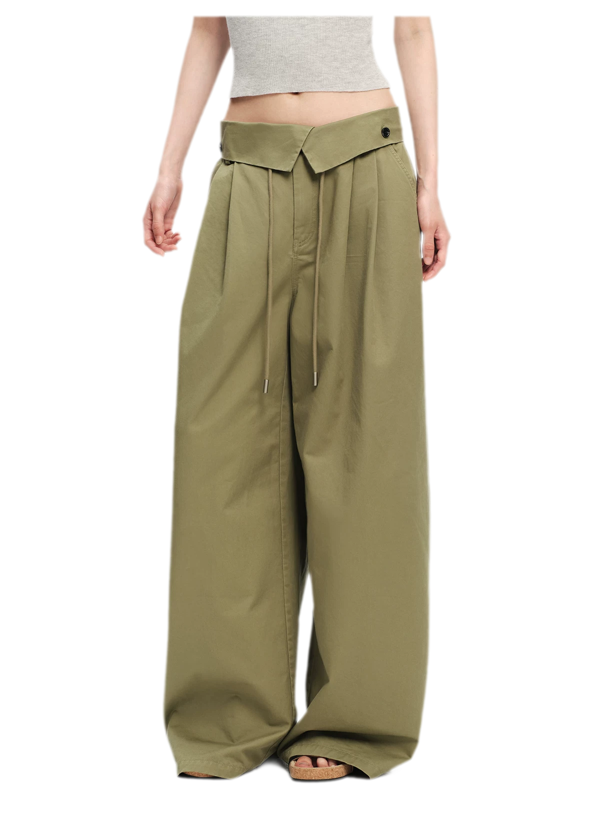 Washed Cross-Waistband Wide-Leg Pants