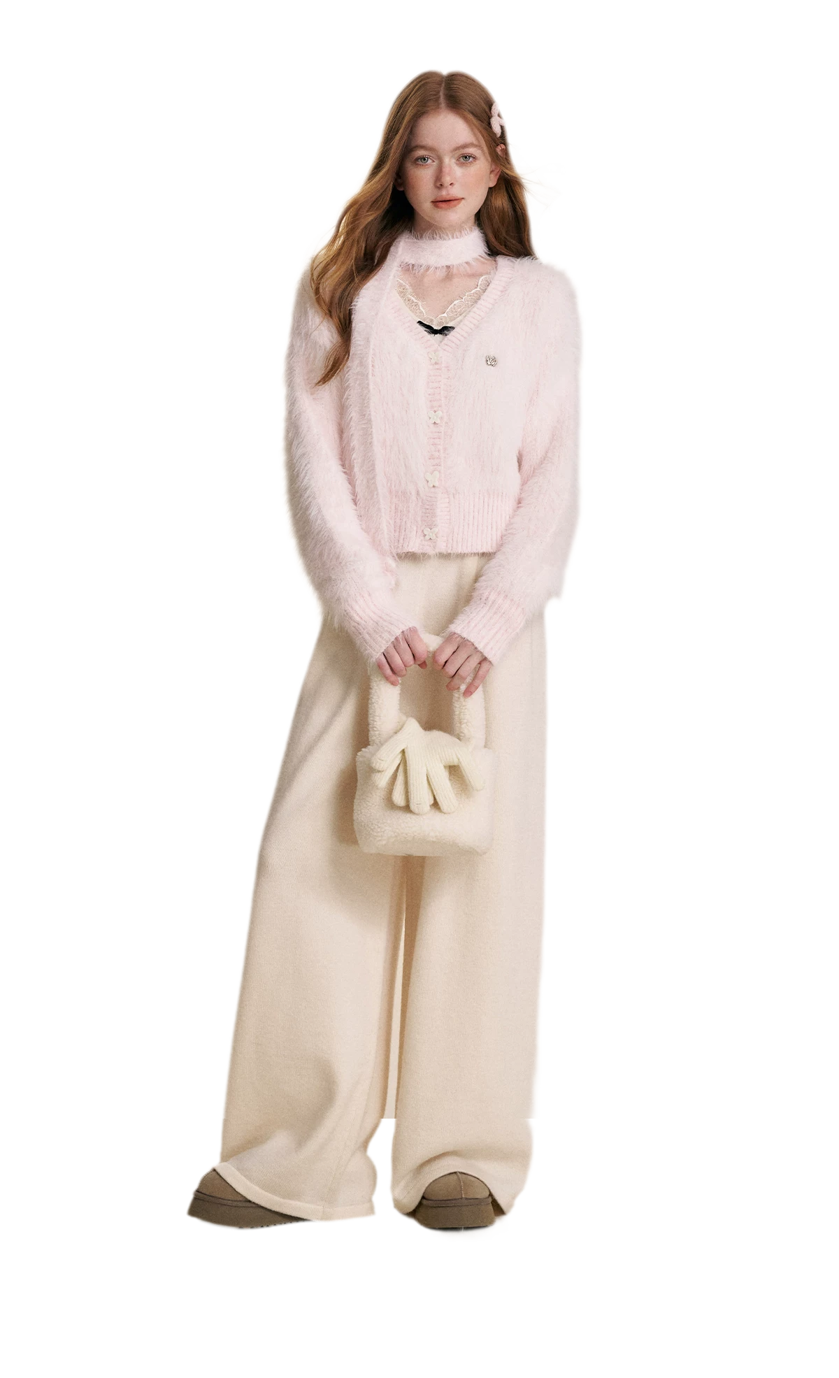 Lace Bow V-Neck Knit Top