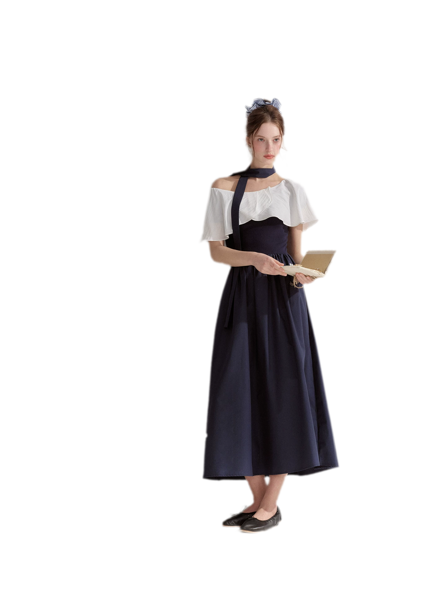 Cape Ribbon Ruffle Dress