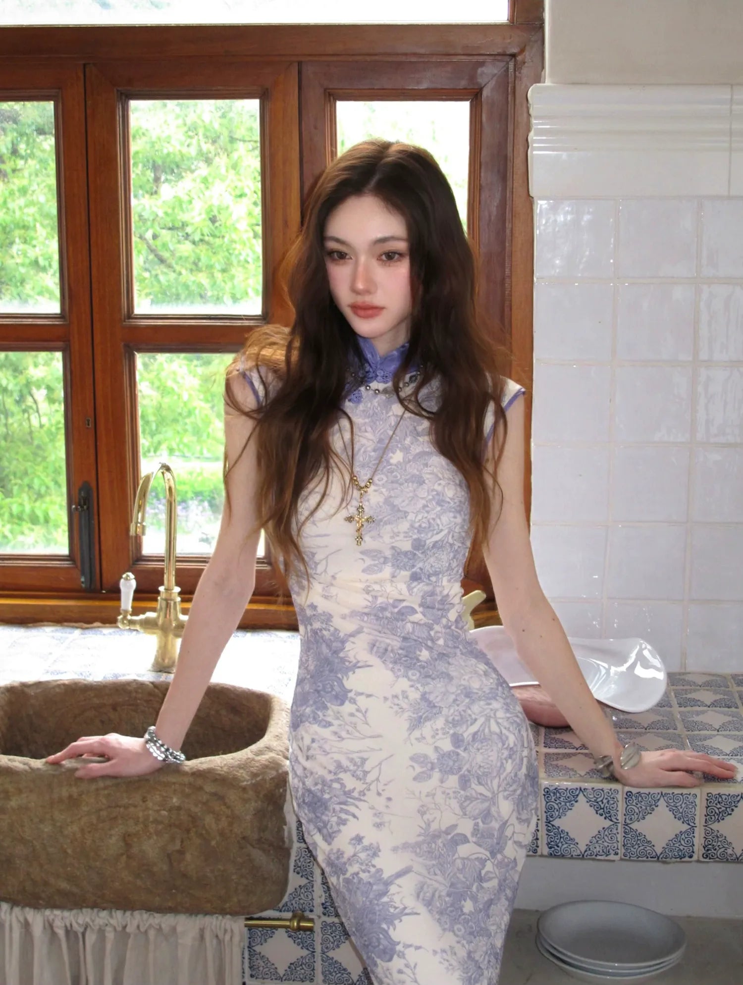 Iris Purple Mesh Qipao