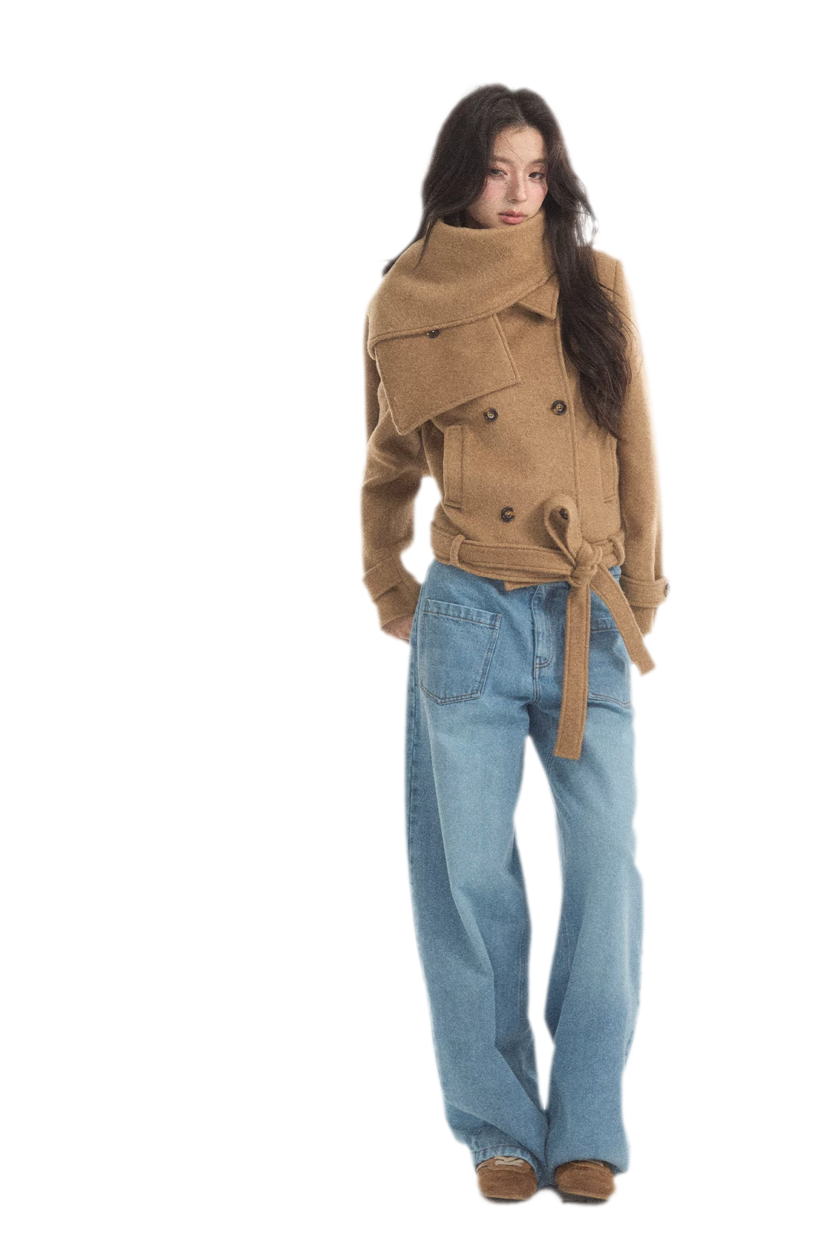 Wool Double-Breasted Cropped Coat