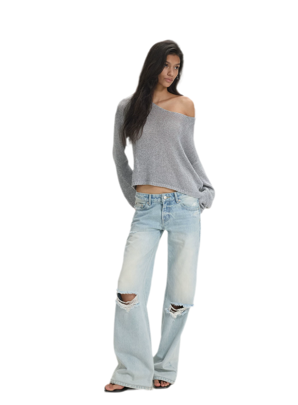 Openwork One-Shoulder Knit Top