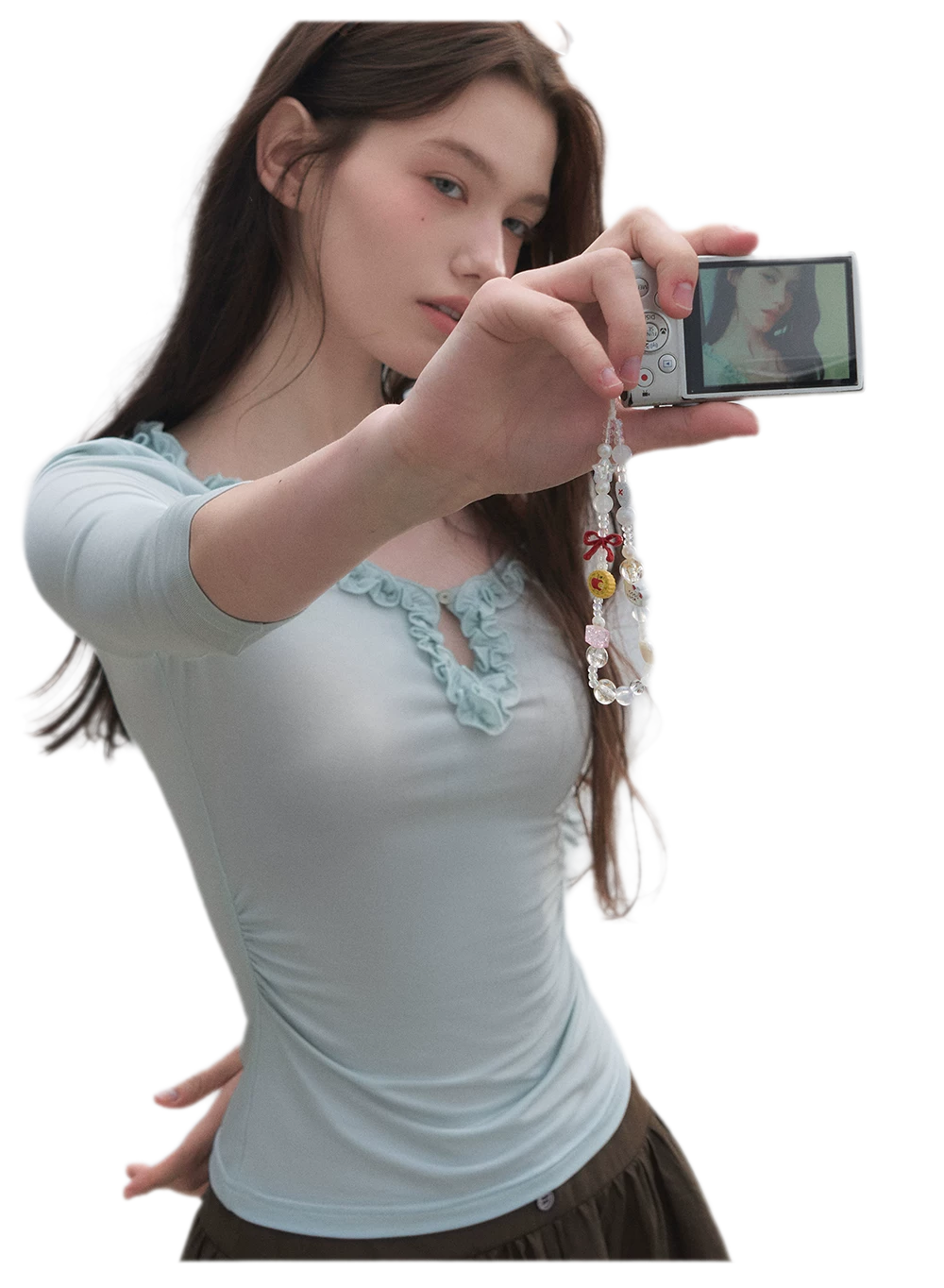 Ruffled Neck Stretch Tee