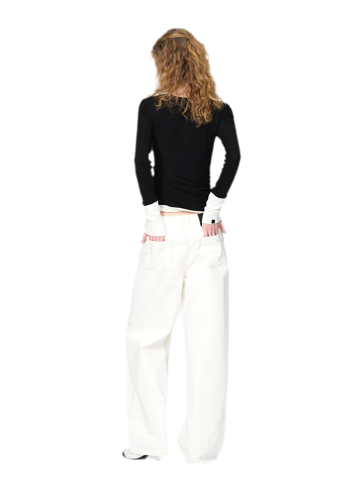 Woll-T-Shirt mit verdrehtem Color-Blocking