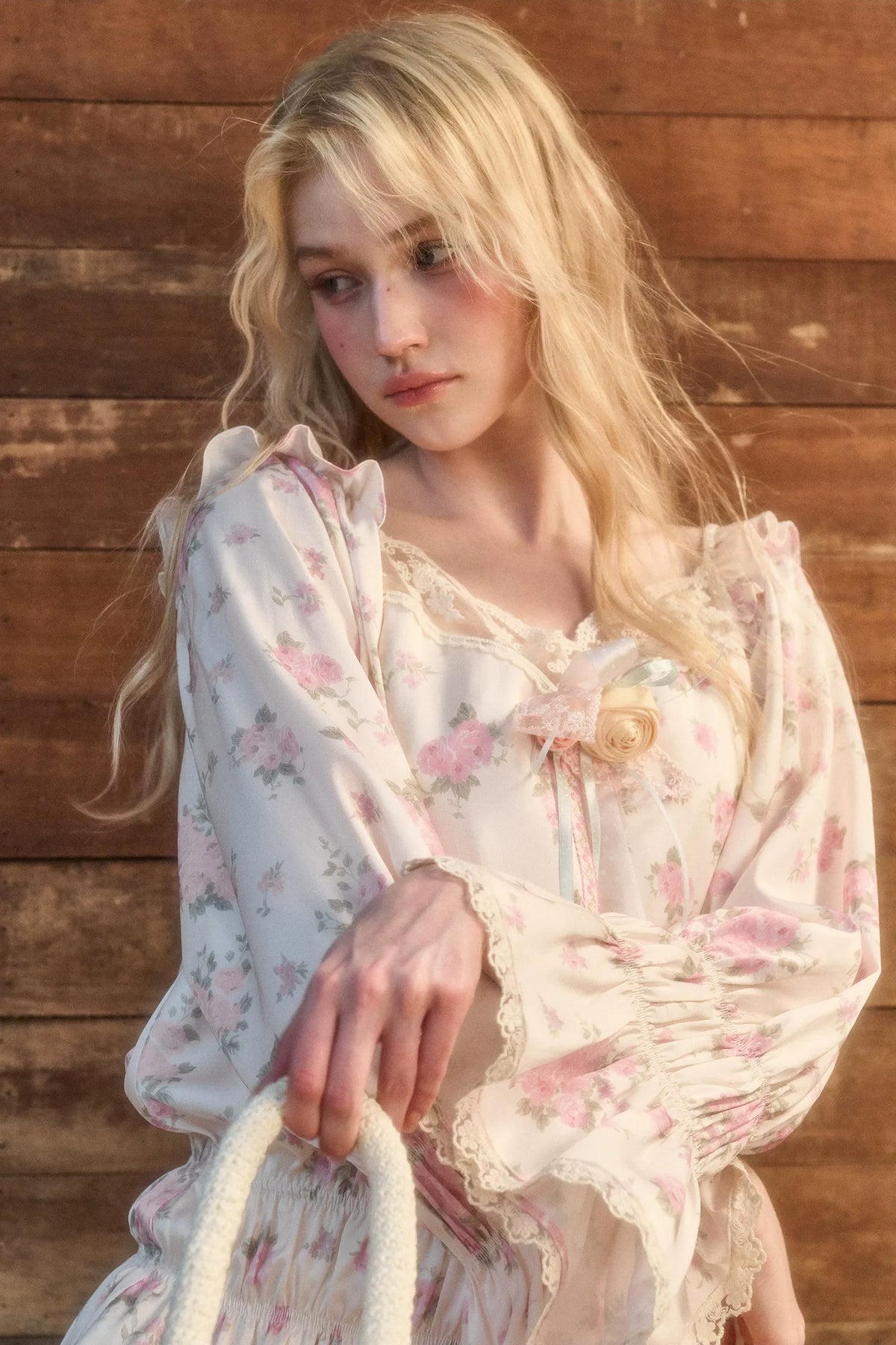 Floral Lace Puff-Sleeve Dress Set