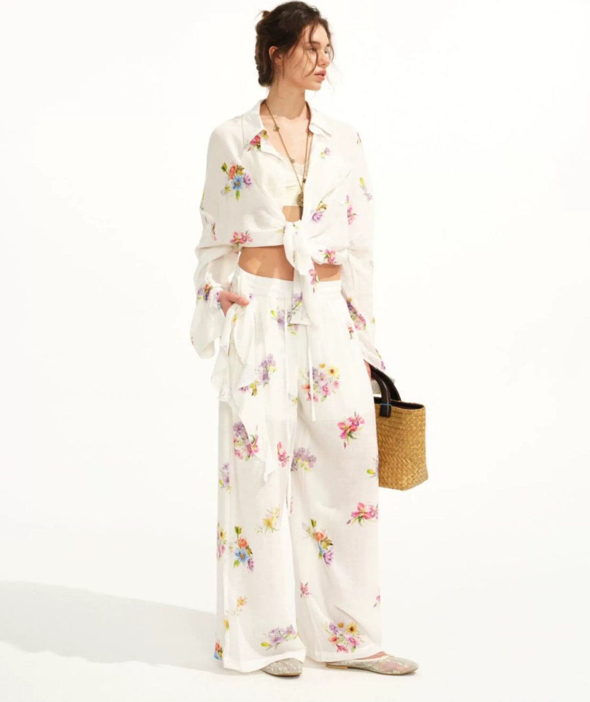 Lyocell Floral Wide-Leg Set