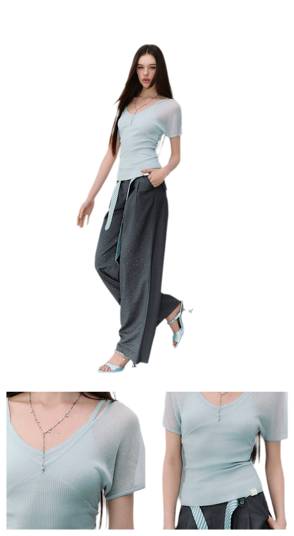 Layered Ribbed V-Neck Tee
