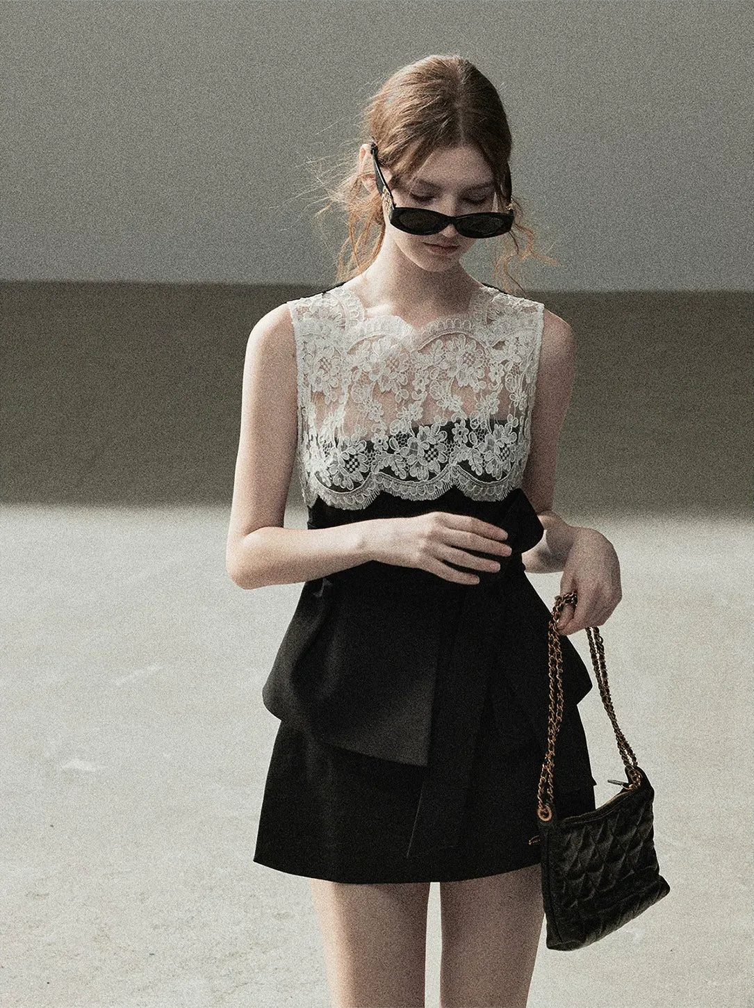 Lace Color-Block Sleeveless Top
