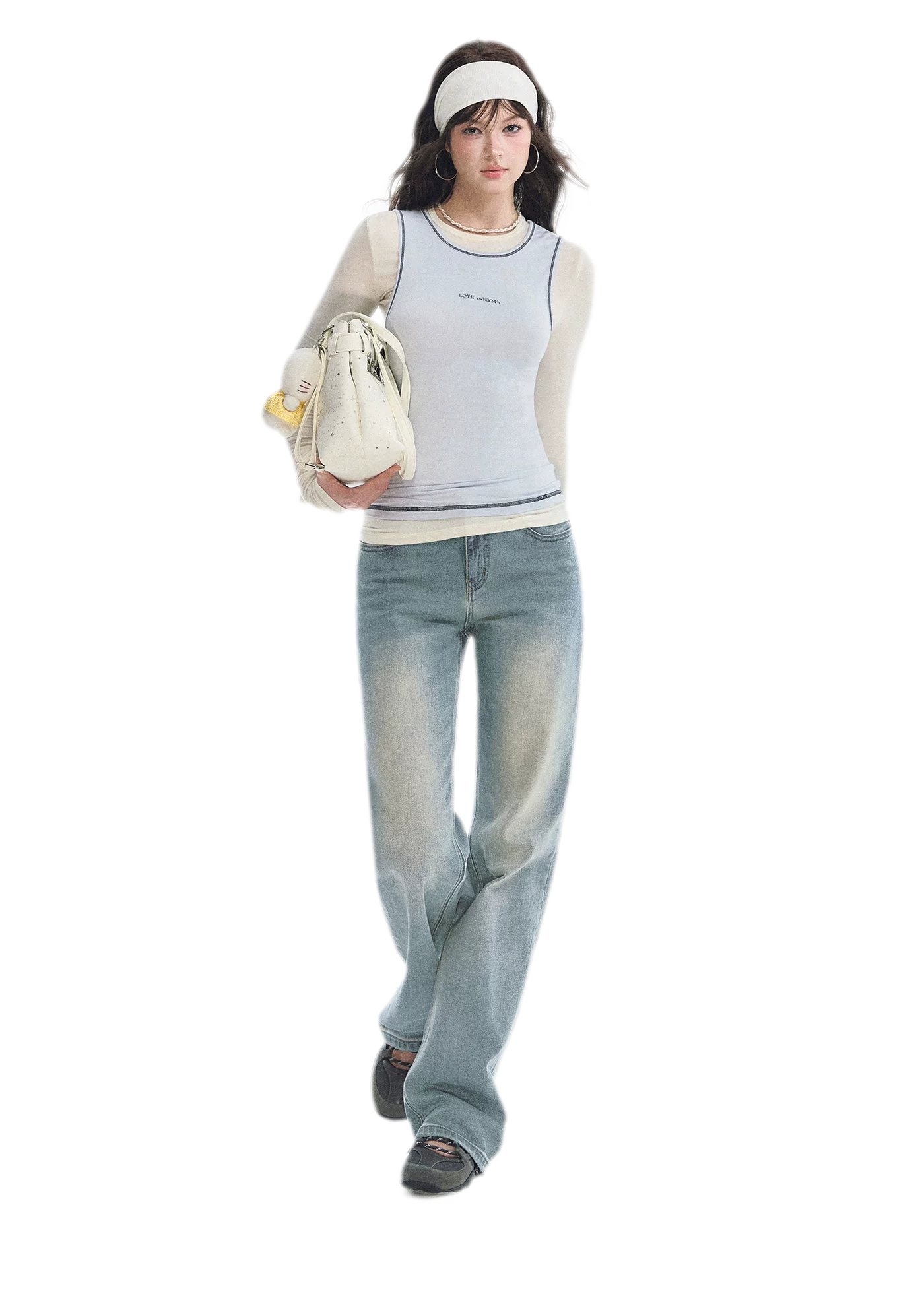 Washed Bow Embroidery Jeans